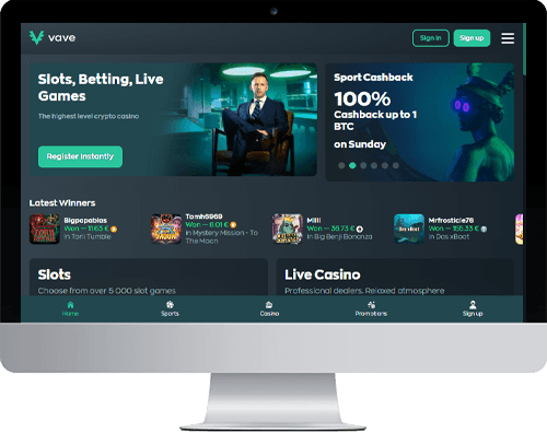 Vave Casino on desktop